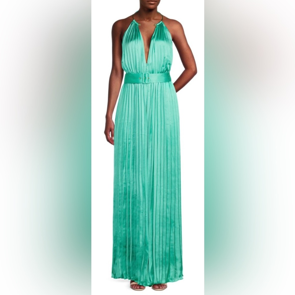 BCBGMAXAZRIA Elegant Pleated Wide Leg Jumpsuit New With Tags in Mint Sz Small S